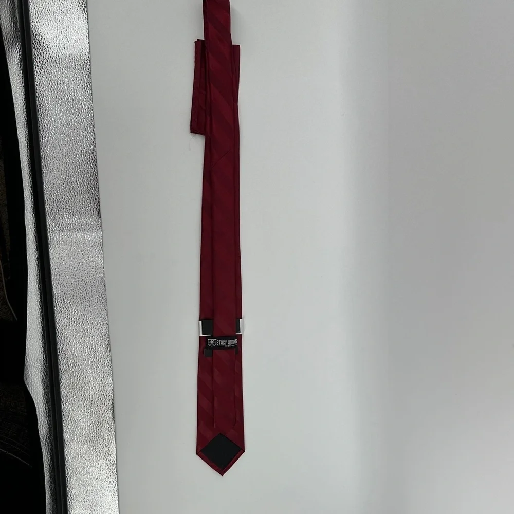 Stacy Adams Rich Burgundy and Red‎ Striped Satin Tie and Pocket Square